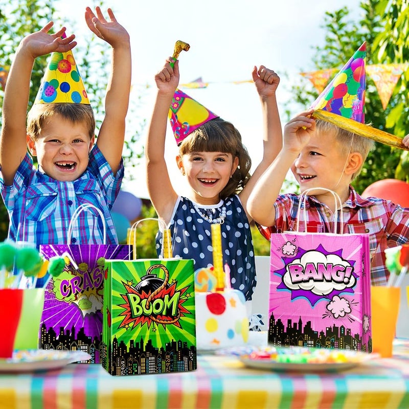 JOYGATHER 24 Pcs Hero Party Favor Bags with Handles - Hero Goodie Bags, Gift Bags. Comic Hero Theme Candy Bags for Kids, Kraft Paper Bags for Birthday Party Supplies and Baby Shower Decorations. - Image 5